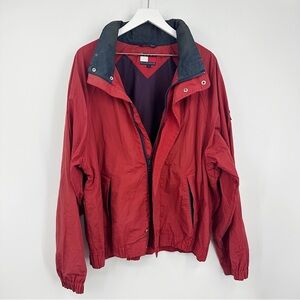 Vintage Y2K Tommy Hilfiger Red Windbreaker Jacket Size Large Early 2000s
